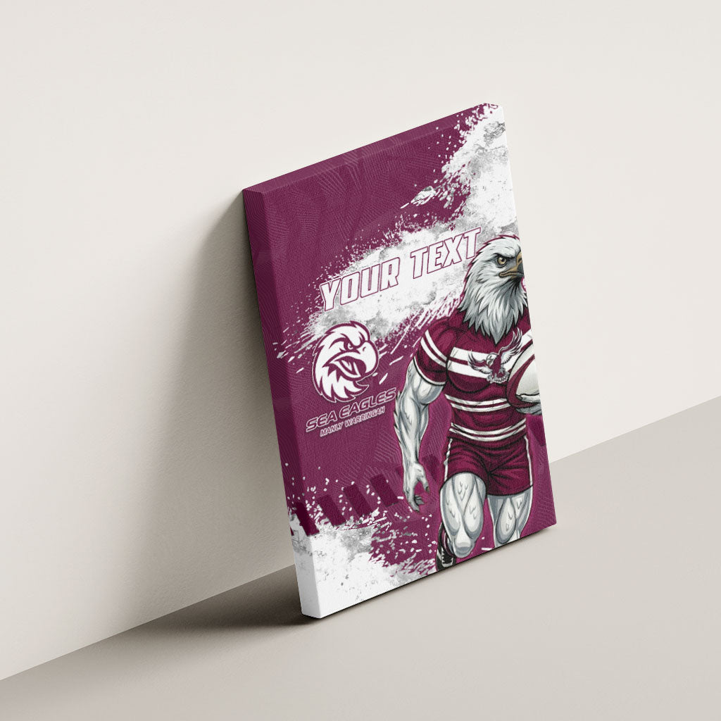 Personalised Manly Warringah Sea Eagles Rugby Canvas Wall Art MAN Mascot - Sporty Splash Art Style