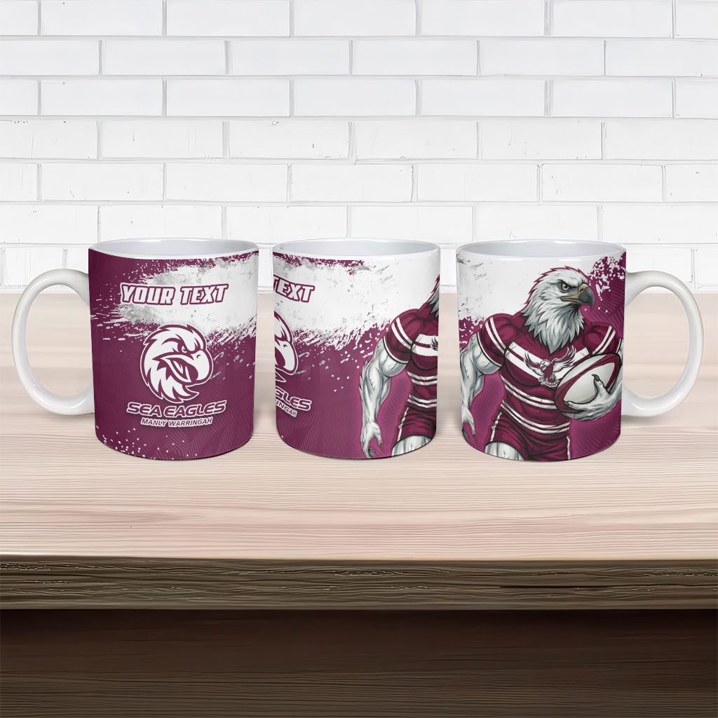 Personalised Manly Warringah Sea Eagles Rugby Ceramic Mug MAN Mascot - Sporty Splash Art Style