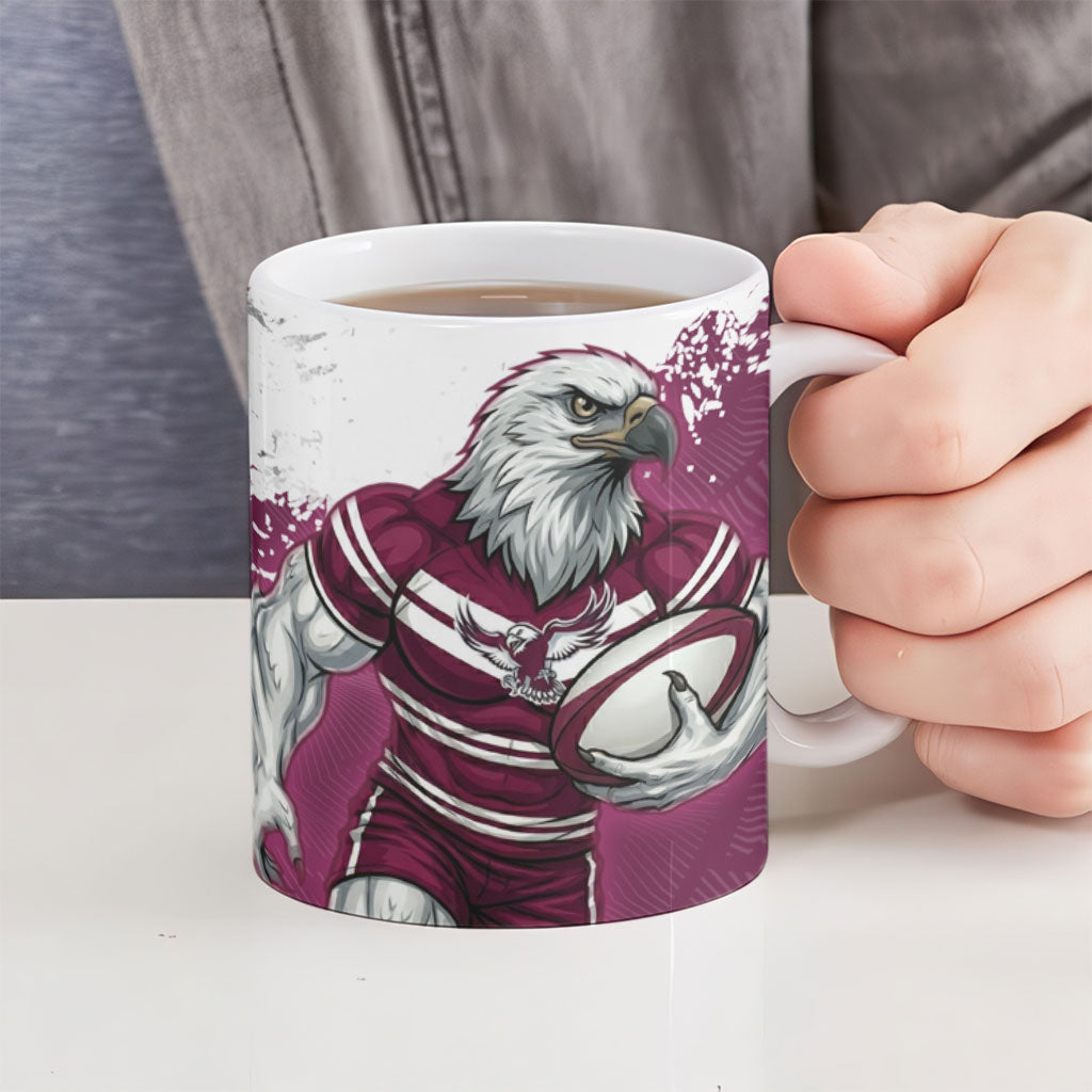 Personalised Manly Warringah Sea Eagles Rugby Ceramic Mug MAN Mascot - Sporty Splash Art Style