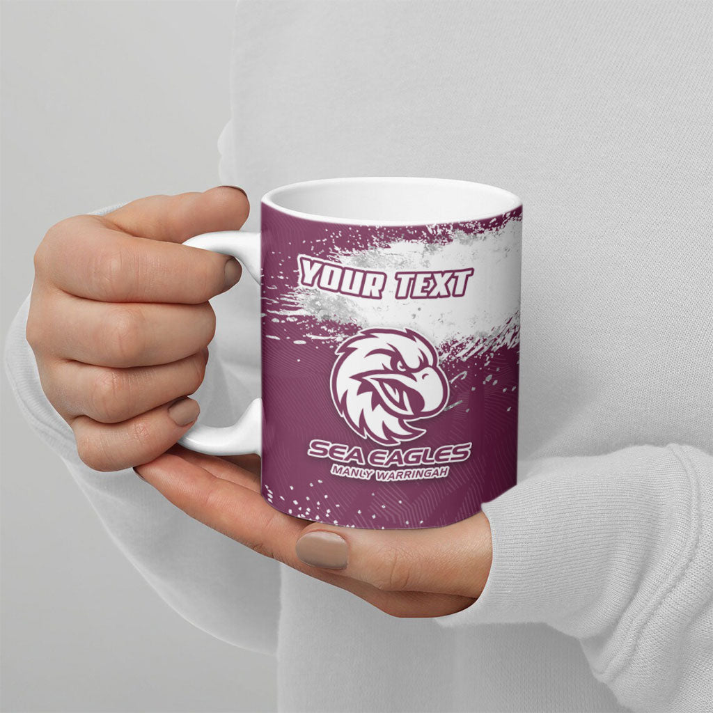 Personalised Manly Warringah Sea Eagles Rugby Ceramic Mug MAN Mascot - Sporty Splash Art Style