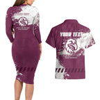 Personalised Manly Warringah Sea Eagles Rugby Couples Matching Long Sleeve Bodycon Dress and Hawaiian Shirt MAN Mascot - Sporty Splash Art Style