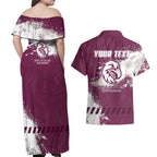 Personalised Manly Warringah Sea Eagles Rugby Couples Matching Off Shoulder Maxi Dress and Hawaiian Shirt MAN Mascot - Sporty Splash Art Style