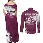 Personalised Manly Warringah Sea Eagles Rugby Couples Matching Off Shoulder Maxi Dress and Long Sleeve Button Shirt MAN Mascot - Sporty Splash Art Style