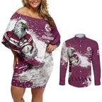 Personalised Manly Warringah Sea Eagles Rugby Couples Matching Off Shoulder Short Dress and Long Sleeve Button Shirt MAN Mascot - Sporty Splash Art Style