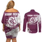 Personalised Manly Warringah Sea Eagles Rugby Couples Matching Off Shoulder Short Dress and Long Sleeve Button Shirt MAN Mascot - Sporty Splash Art Style