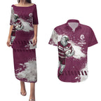 Personalised Manly Warringah Sea Eagles Rugby Couples Matching Puletasi and Hawaiian Shirt MAN Mascot - Sporty Splash Art Style