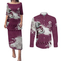 Personalised Manly Warringah Sea Eagles Rugby Couples Matching Puletasi and Long Sleeve Button Shirt MAN Mascot - Sporty Splash Art Style