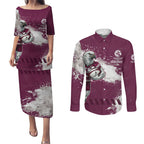 Personalised Manly Warringah Sea Eagles Rugby Couples Matching Puletasi and Long Sleeve Button Shirt MAN Mascot - Sporty Splash Art Style