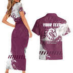 Personalised Manly Warringah Sea Eagles Rugby Couples Matching Short Sleeve Bodycon Dress and Hawaiian Shirt MAN Mascot - Sporty Splash Art Style