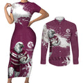 Personalised Manly Warringah Sea Eagles Rugby Couples Matching Short Sleeve Bodycon Dress and Long Sleeve Button Shirt MAN Mascot - Sporty Splash Art Style