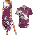 Personalised Manly Warringah Sea Eagles Rugby Couples Matching Summer Maxi Dress and Hawaiian Shirt MAN Mascot - Sporty Splash Art Style