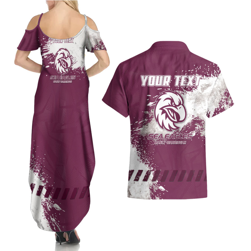 Personalised Manly Warringah Sea Eagles Rugby Couples Matching Summer Maxi Dress and Hawaiian Shirt MAN Mascot - Sporty Splash Art Style