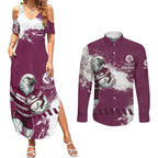 Personalised Manly Warringah Sea Eagles Rugby Couples Matching Summer Maxi Dress and Long Sleeve Button Shirt MAN Mascot - Sporty Splash Art Style