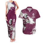 Personalised Manly Warringah Sea Eagles Rugby Couples Matching Tank Maxi Dress and Hawaiian Shirt MAN Mascot - Sporty Splash Art Style