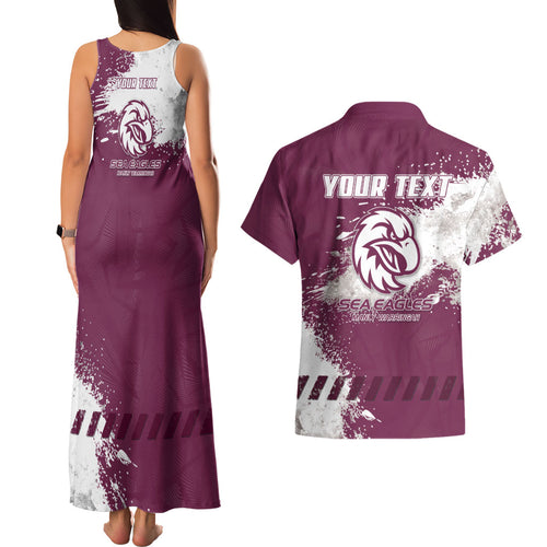 Personalised Manly Warringah Sea Eagles Rugby Couples Matching Tank Maxi Dress and Hawaiian Shirt MAN Mascot - Sporty Splash Art Style