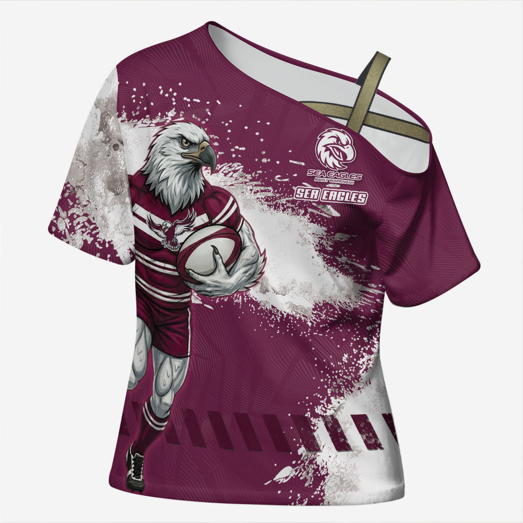 Personalised Manly Warringah Sea Eagles Rugby Cross Shoulder Shirt MAN Mascot - Sporty Splash Art Style