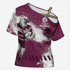 Personalised Manly Warringah Sea Eagles Rugby Cross Shoulder Shirt MAN Mascot - Sporty Splash Art Style