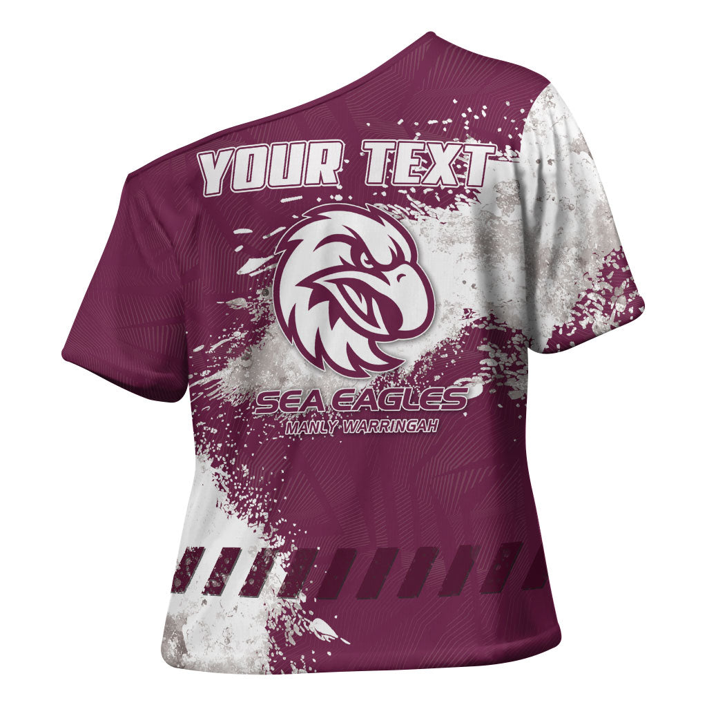 Personalised Manly Warringah Sea Eagles Rugby Cross Shoulder Shirt MAN Mascot - Sporty Splash Art Style