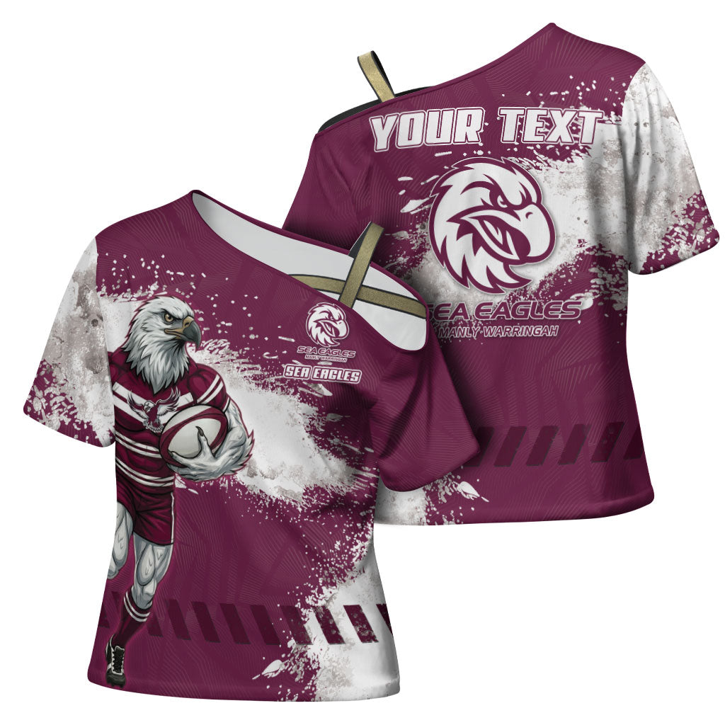 Personalised Manly Warringah Sea Eagles Rugby Cross Shoulder Shirt MAN Mascot - Sporty Splash Art Style