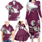 Personalised Manly Warringah Sea Eagles Rugby Family Matching Long Sleeve Bodycon Dress and Hawaiian Shirt MAN Mascot - Sporty Splash Art Style