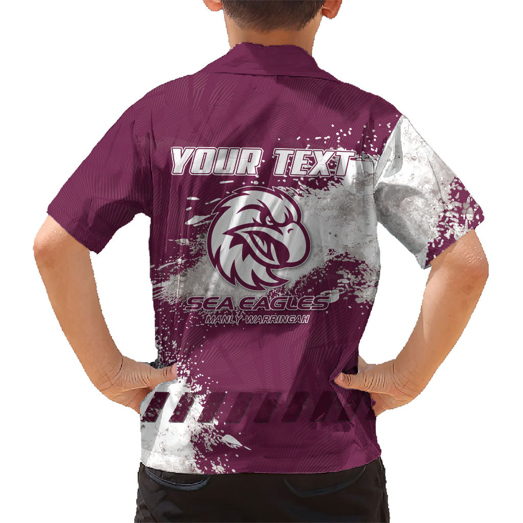 Personalised Manly Warringah Sea Eagles Rugby Family Matching Long Sleeve Bodycon Dress and Hawaiian Shirt MAN Mascot - Sporty Splash Art Style