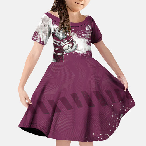 Personalised Manly Warringah Sea Eagles Rugby Family Matching Long Sleeve Bodycon Dress and Hawaiian Shirt MAN Mascot - Sporty Splash Art Style
