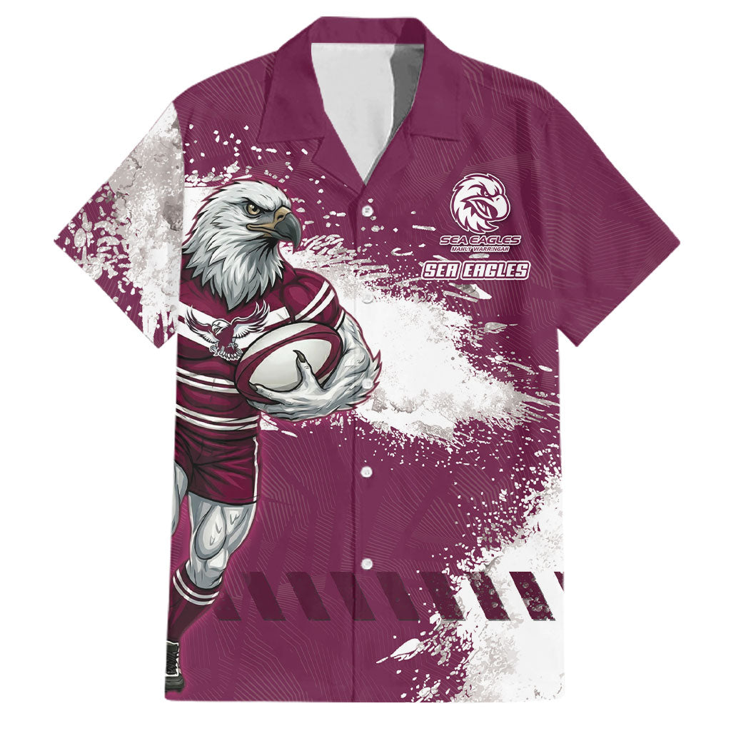Personalised Manly Warringah Sea Eagles Rugby Family Matching Long Sleeve Bodycon Dress and Hawaiian Shirt MAN Mascot - Sporty Splash Art Style