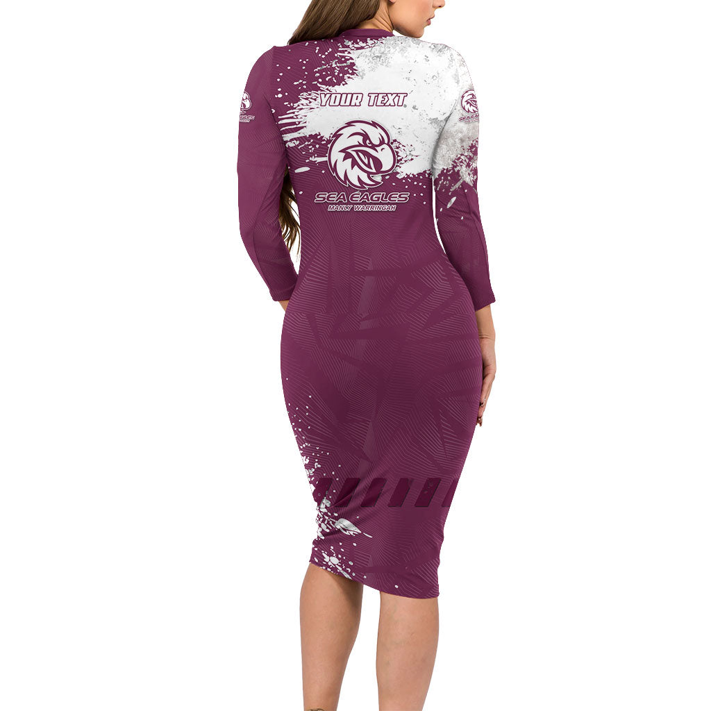 Personalised Manly Warringah Sea Eagles Rugby Family Matching Long Sleeve Bodycon Dress and Hawaiian Shirt MAN Mascot - Sporty Splash Art Style
