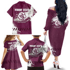 Personalised Manly Warringah Sea Eagles Rugby Family Matching Off The Shoulder Long Sleeve Dress and Hawaiian Shirt MAN Mascot - Sporty Splash Art Style