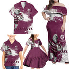 Personalised Manly Warringah Sea Eagles Rugby Family Matching Off Shoulder Maxi Dress and Hawaiian Shirt MAN Mascot - Sporty Splash Art Style