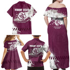 Personalised Manly Warringah Sea Eagles Rugby Family Matching Off Shoulder Maxi Dress and Hawaiian Shirt MAN Mascot - Sporty Splash Art Style