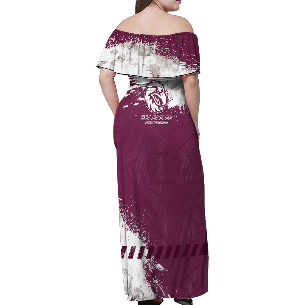 Personalised Manly Warringah Sea Eagles Rugby Family Matching Off Shoulder Maxi Dress and Hawaiian Shirt MAN Mascot - Sporty Splash Art Style