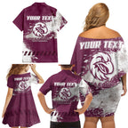 Personalised Manly Warringah Sea Eagles Rugby Family Matching Off Shoulder Short Dress and Hawaiian Shirt MAN Mascot - Sporty Splash Art Style