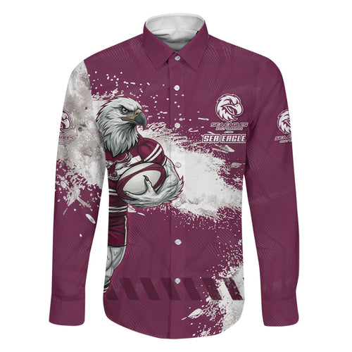 Personalised Manly Warringah Sea Eagles Rugby Family Matching Off Shoulder Short Dress and Hawaiian Shirt MAN Mascot - Sporty Splash Art Style