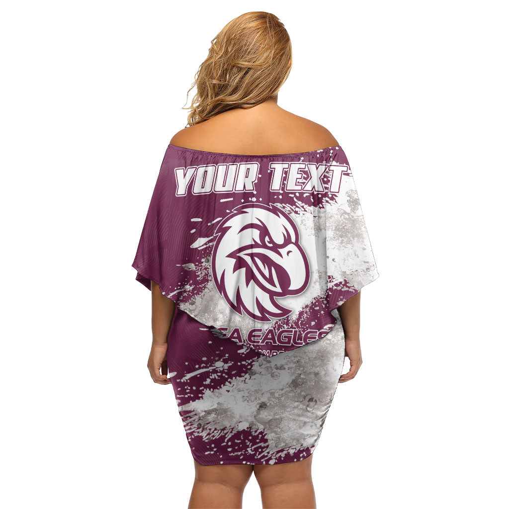 Personalised Manly Warringah Sea Eagles Rugby Family Matching Off Shoulder Short Dress and Hawaiian Shirt MAN Mascot - Sporty Splash Art Style