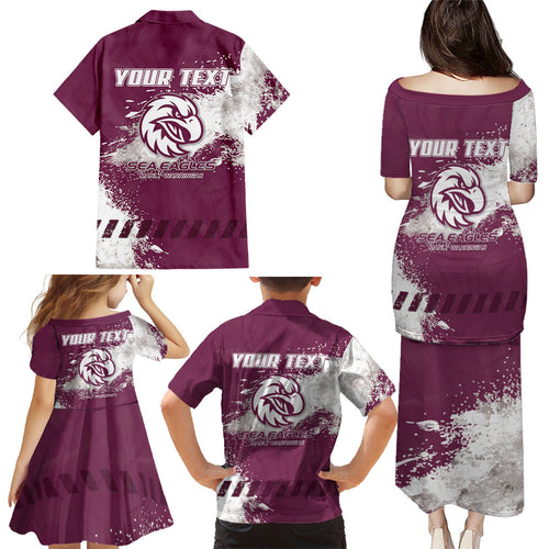 Personalised Manly Warringah Sea Eagles Rugby Family Matching Puletasi and Hawaiian Shirt MAN Mascot - Sporty Splash Art Style