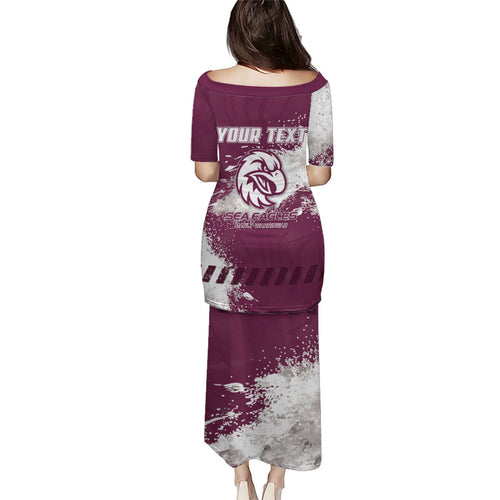 Personalised Manly Warringah Sea Eagles Rugby Family Matching Puletasi and Hawaiian Shirt MAN Mascot - Sporty Splash Art Style