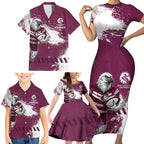 Personalised Manly Warringah Sea Eagles Rugby Family Matching Short Sleeve Bodycon Dress and Hawaiian Shirt MAN Mascot - Sporty Splash Art Style