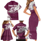 Personalised Manly Warringah Sea Eagles Rugby Family Matching Short Sleeve Bodycon Dress and Hawaiian Shirt MAN Mascot - Sporty Splash Art Style