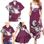 Personalised Manly Warringah Sea Eagles Rugby Family Matching Summer Maxi Dress and Hawaiian Shirt MAN Mascot - Sporty Splash Art Style