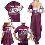 Personalised Manly Warringah Sea Eagles Rugby Family Matching Summer Maxi Dress and Hawaiian Shirt MAN Mascot - Sporty Splash Art Style