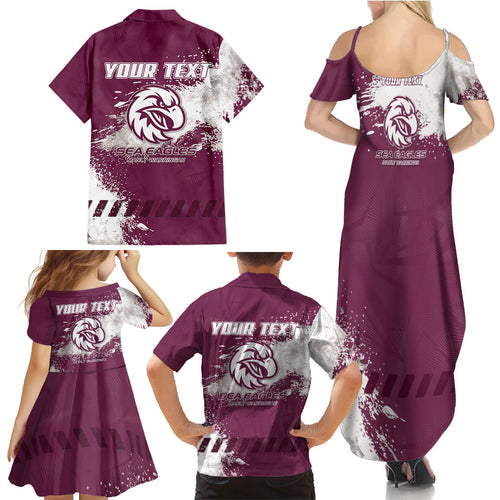 Personalised Manly Warringah Sea Eagles Rugby Family Matching Summer Maxi Dress and Hawaiian Shirt MAN Mascot - Sporty Splash Art Style