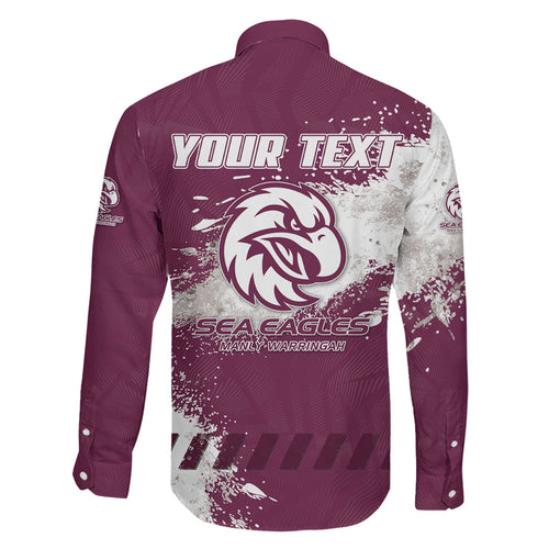 Personalised Manly Warringah Sea Eagles Rugby Family Matching Summer Maxi Dress and Hawaiian Shirt MAN Mascot - Sporty Splash Art Style