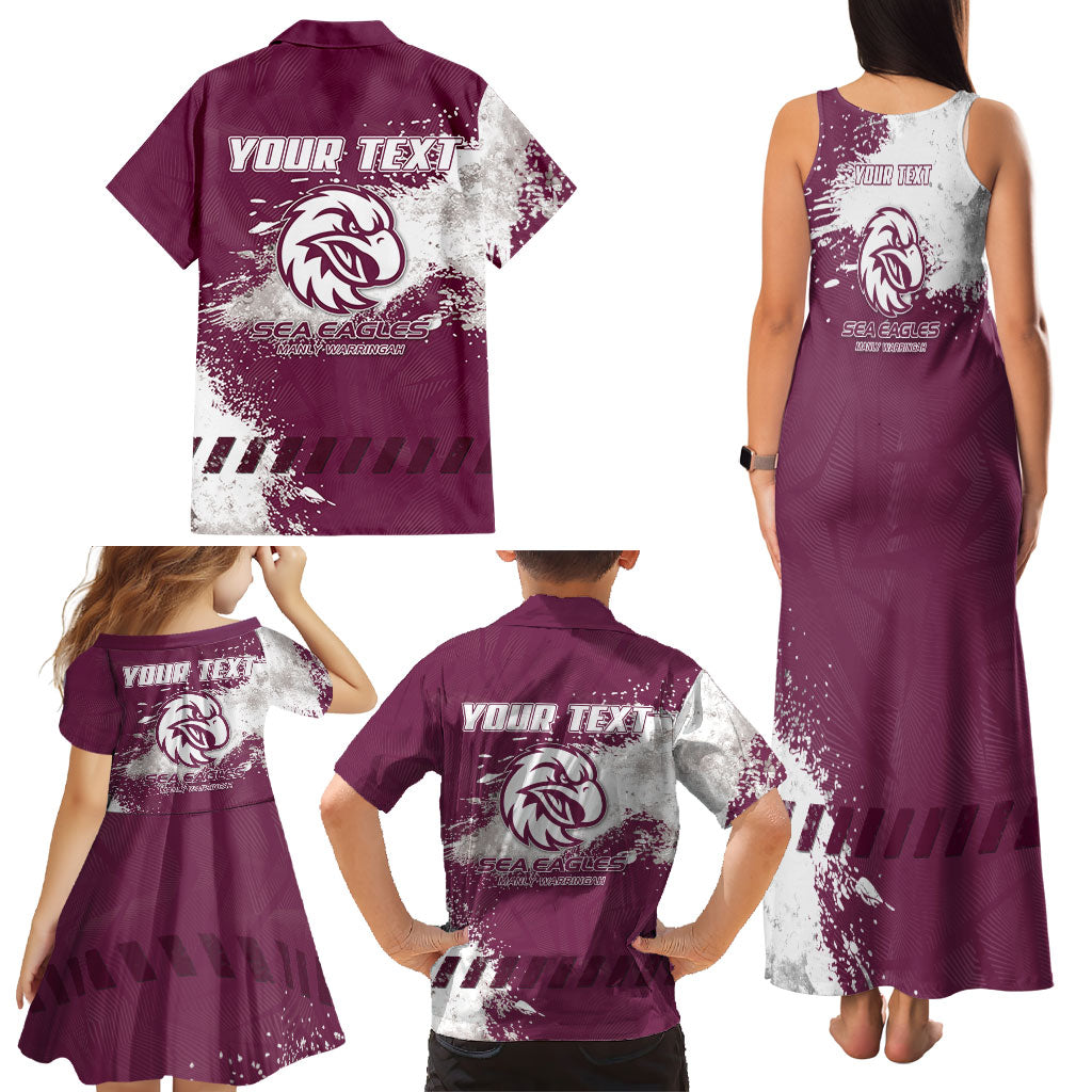 Personalised Manly Warringah Sea Eagles Rugby Family Matching Tank Maxi Dress and Hawaiian Shirt MAN Mascot - Sporty Splash Art Style