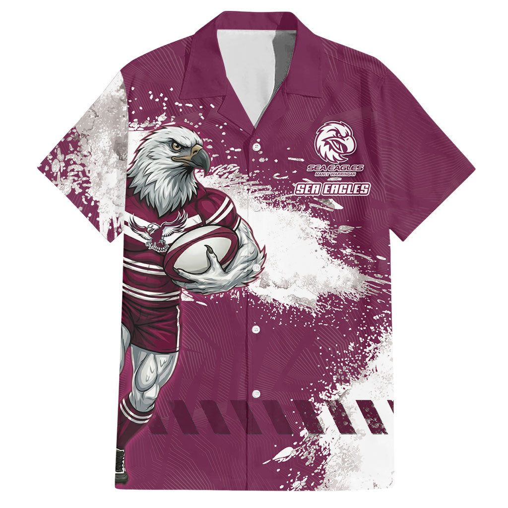 Personalised Manly Warringah Sea Eagles Rugby Hawaiian Shirt MAN Mascot - Sporty Splash Art Style