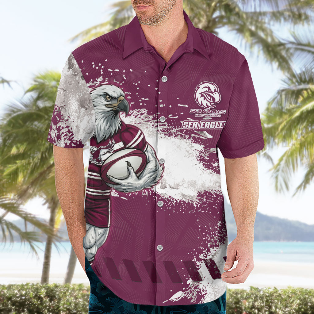Personalised Manly Warringah Sea Eagles Rugby Hawaiian Shirt MAN Mascot - Sporty Splash Art Style