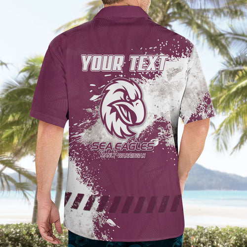 Personalised Manly Warringah Sea Eagles Rugby Hawaiian Shirt MAN Mascot - Sporty Splash Art Style