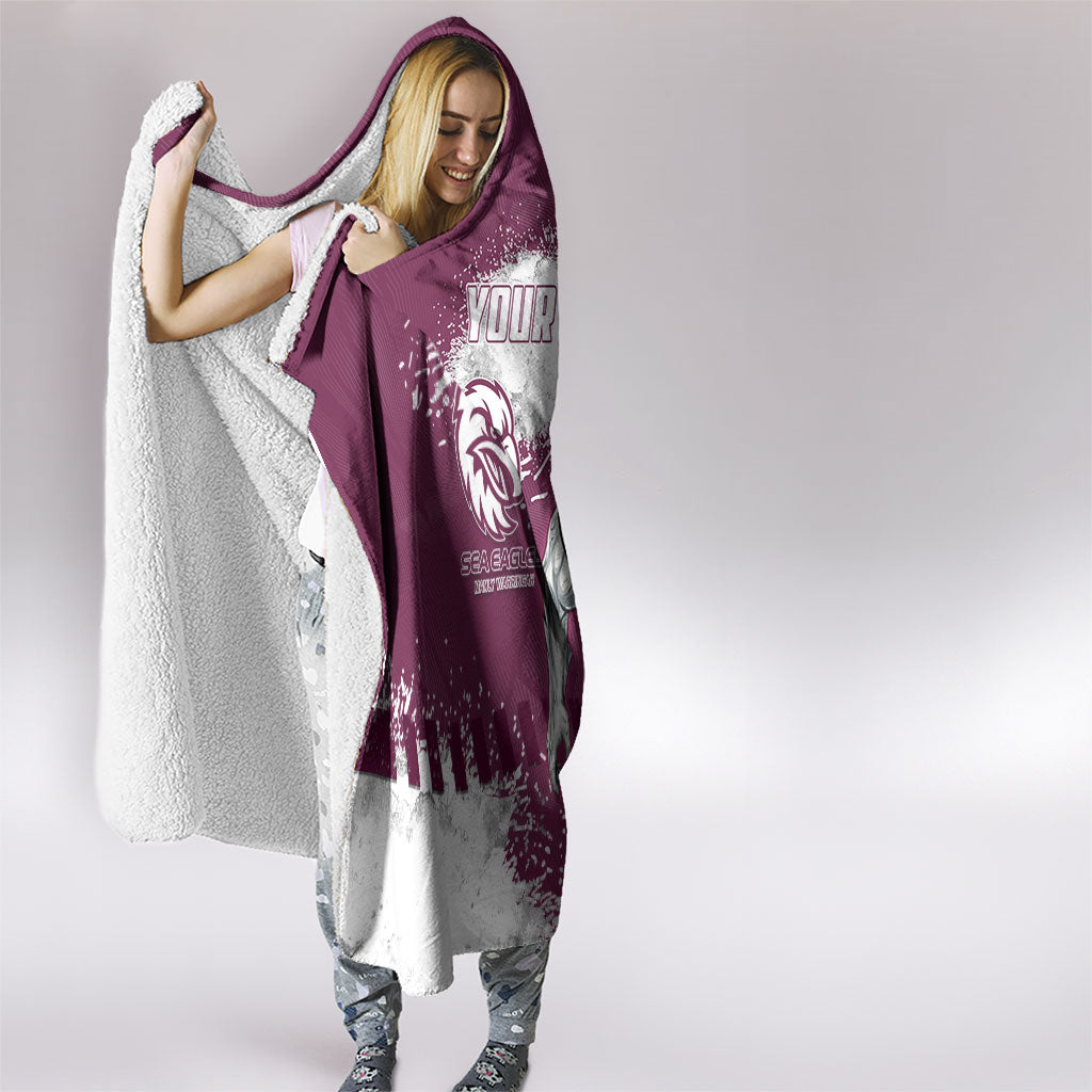 Personalised Manly Warringah Sea Eagles Rugby Hooded Blanket MAN Mascot - Sporty Splash Art Style