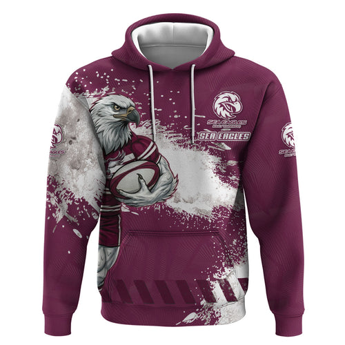 Personalised Manly Warringah Sea Eagles Rugby Hoodie MAN Mascot - Sporty Splash Art Style