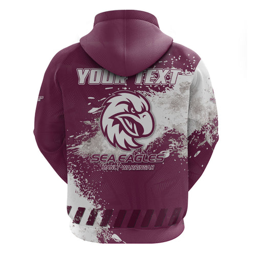 Personalised Manly Warringah Sea Eagles Rugby Hoodie MAN Mascot - Sporty Splash Art Style